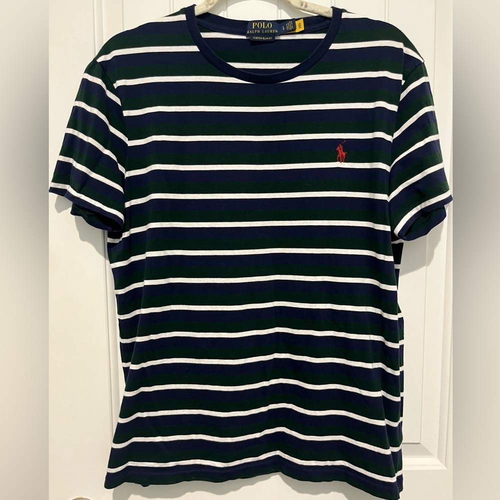 Ralph Lauren Navy and Green Striped Tee